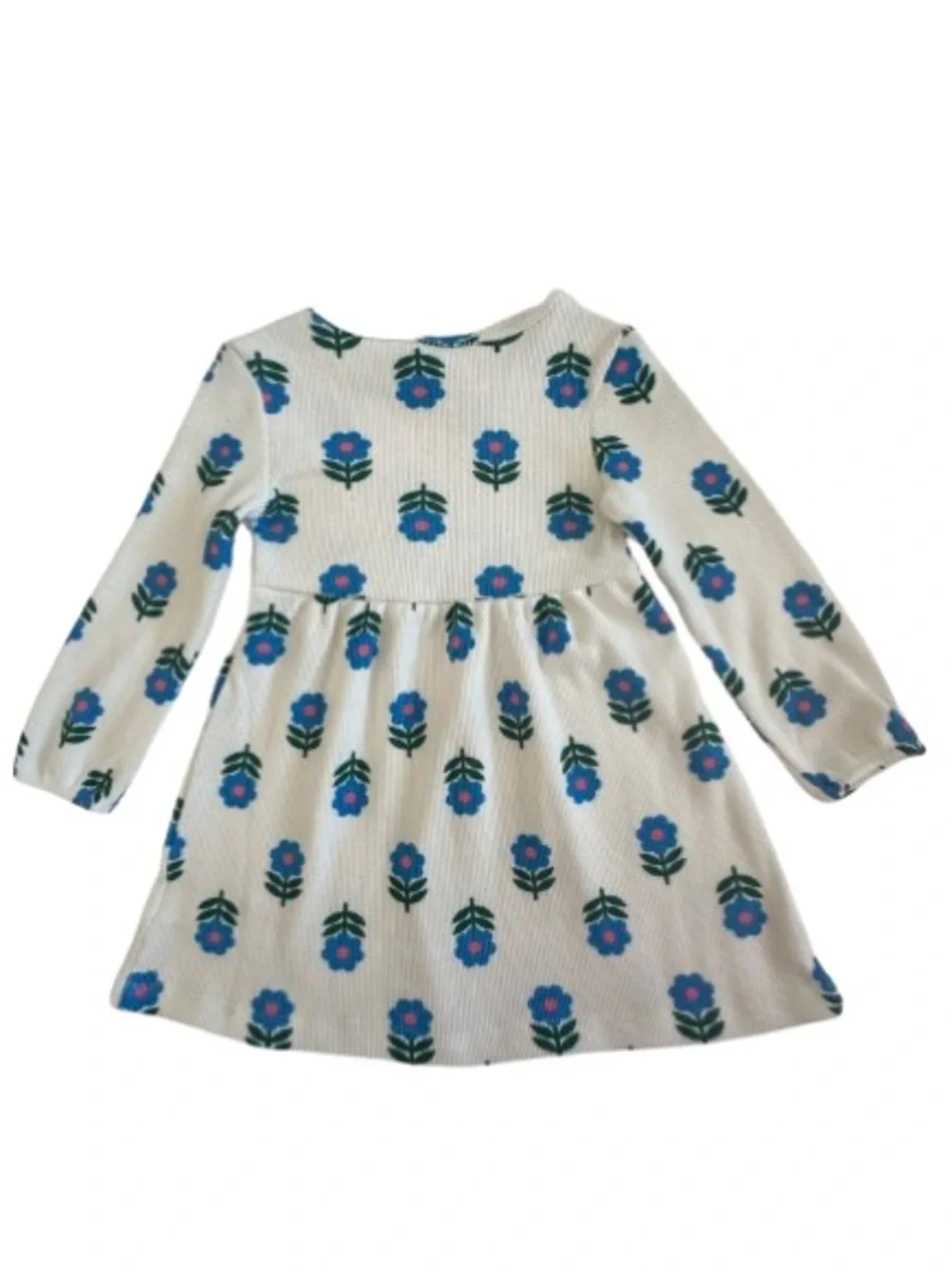 NWOT Old Navy Girl' 2T White with Blue Floral Print Long Sleeves Pull Over Dress